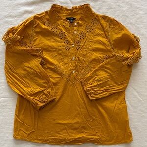 JCrew Mustard Embroidered Blouse